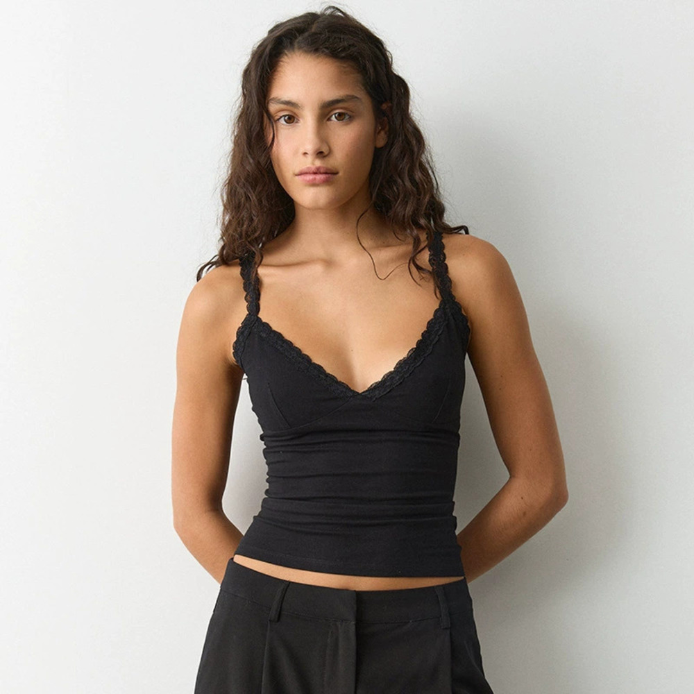 Zara New Spring Summer Solid Color Lace Trim Camisole Top